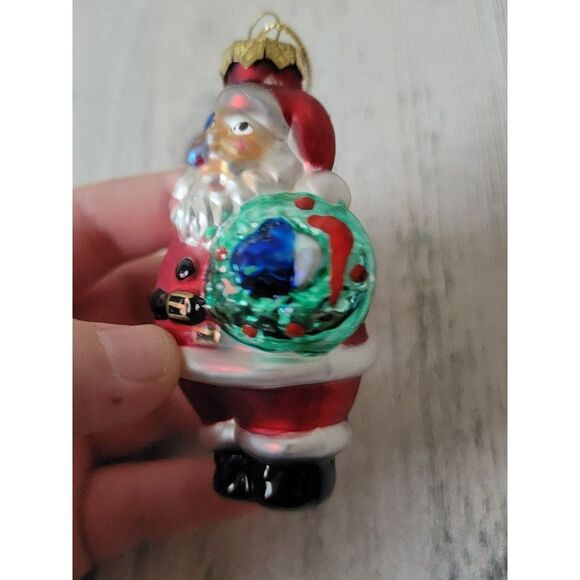 Santa Claus wreath mistletoe blown glass ornament Xmas decor - Picture 2 of 6